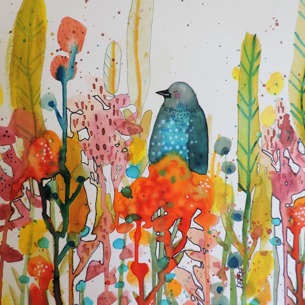 Sleeping Bird in Flowers by Sylvie Demers — canvas wall art