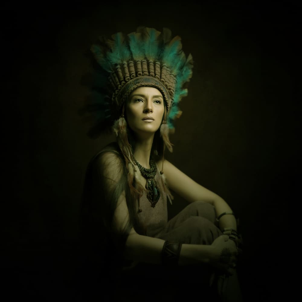 Feathered Headdress Portrait by Moein Hasheminasab — canvas wall art