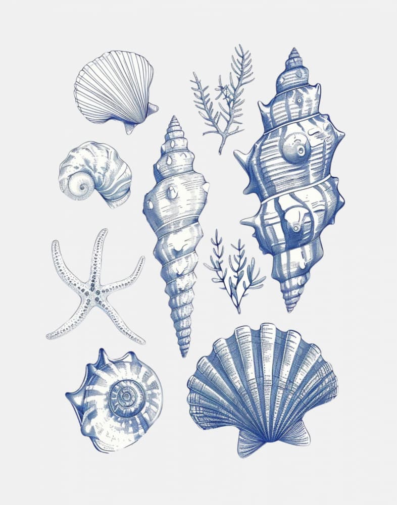 Blue Nautical Shells by Jolly and Dash — canvas wall art