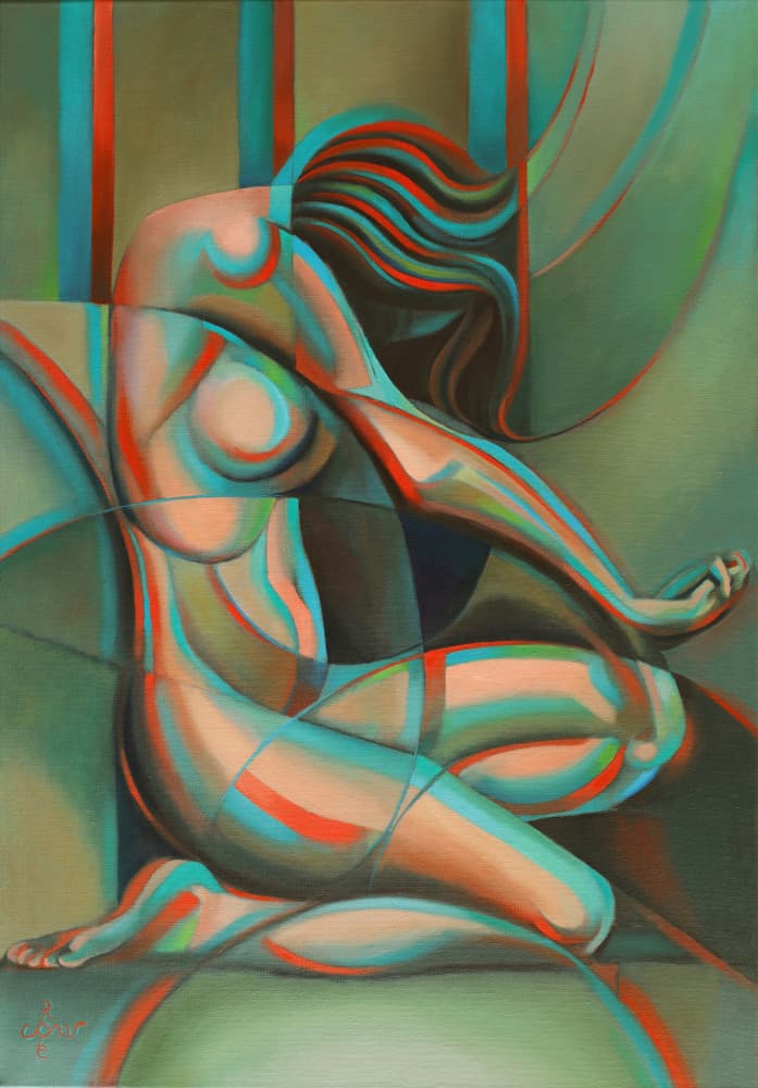 Contemplative Cubist Woman by Corné Akkers — canvas wall art