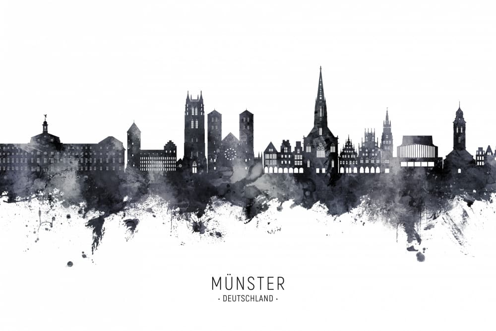 Watercolor Münster Skyline by Michael Tompsett — canvas wall art