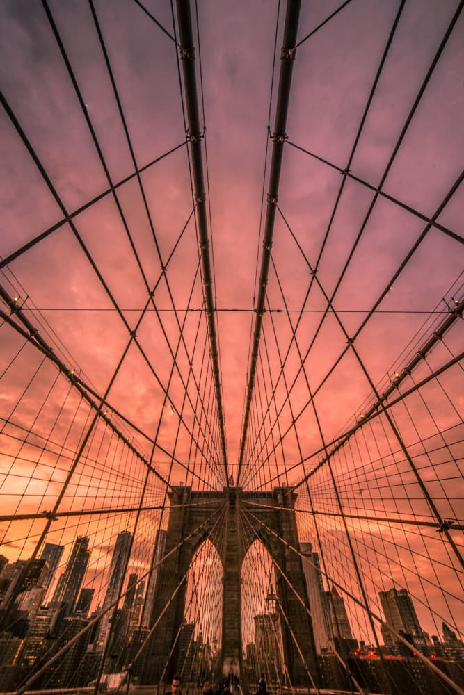 Vibrant Brooklyn Bridge Sunset by Christopher R. Veizaga — canvas wall art
