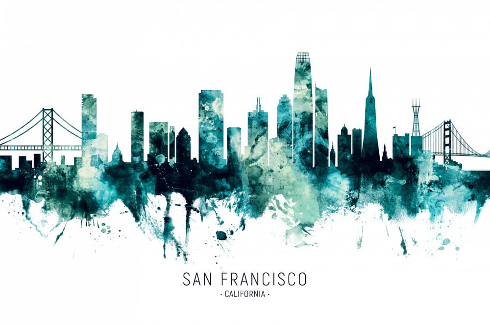 San Francisco Watercolor Skyline by Michael Tompsett — canvas wall art
