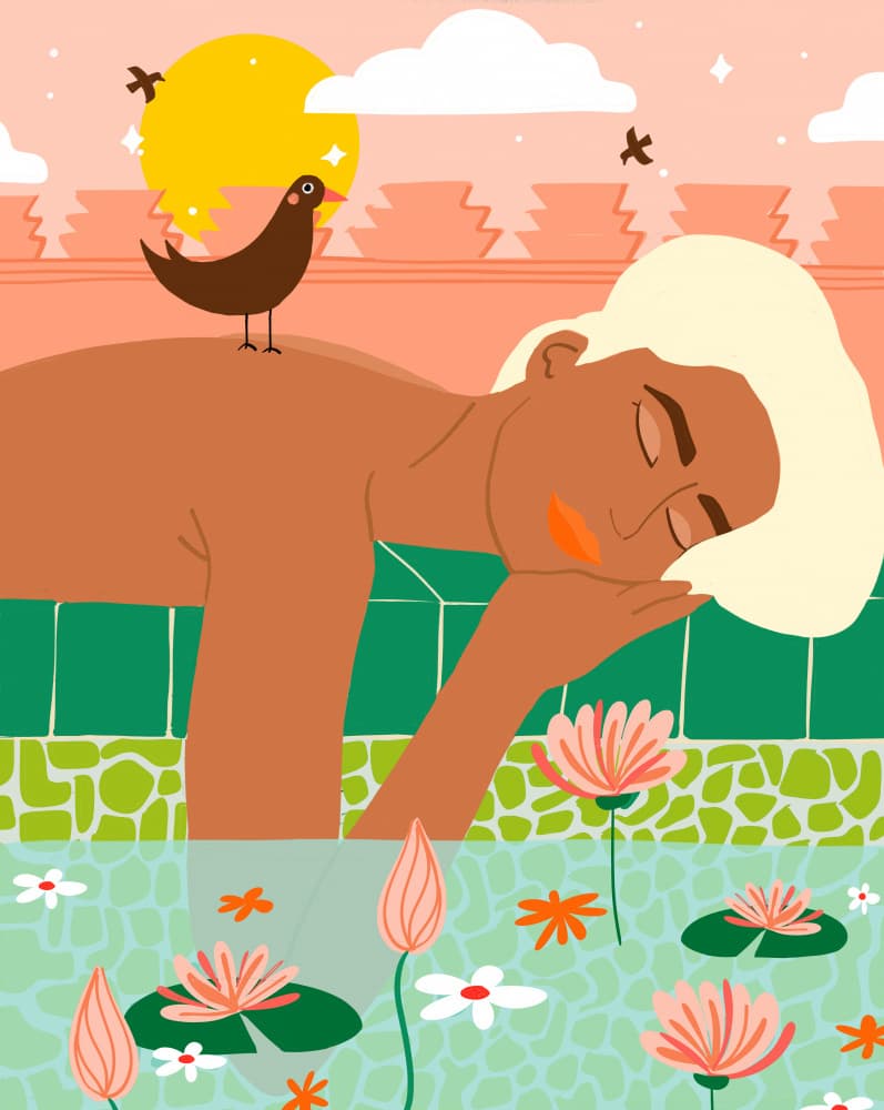 Peaceful Woman Lotus Bath by Uma Gokhale — canvas wall art