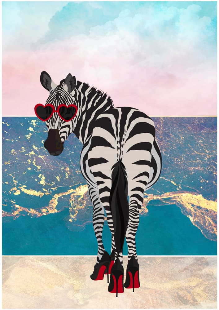 Sassy Zebra Beach Fashion by Sarah Manovski — canvas wall art