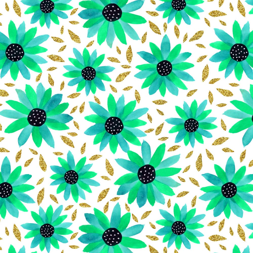 Sparkling Teal Watercolor Flowers by Michele Channell — canvas wall art