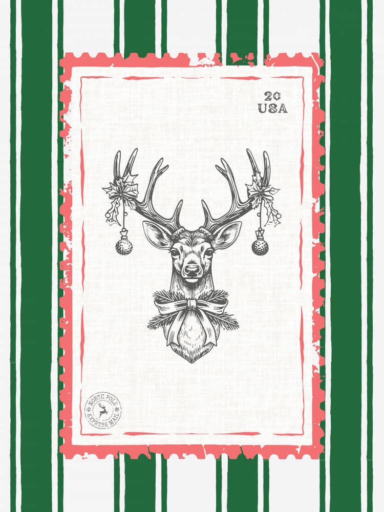 Vintage Christmas Stag Stamp by Jolly and Dash — canvas wall art