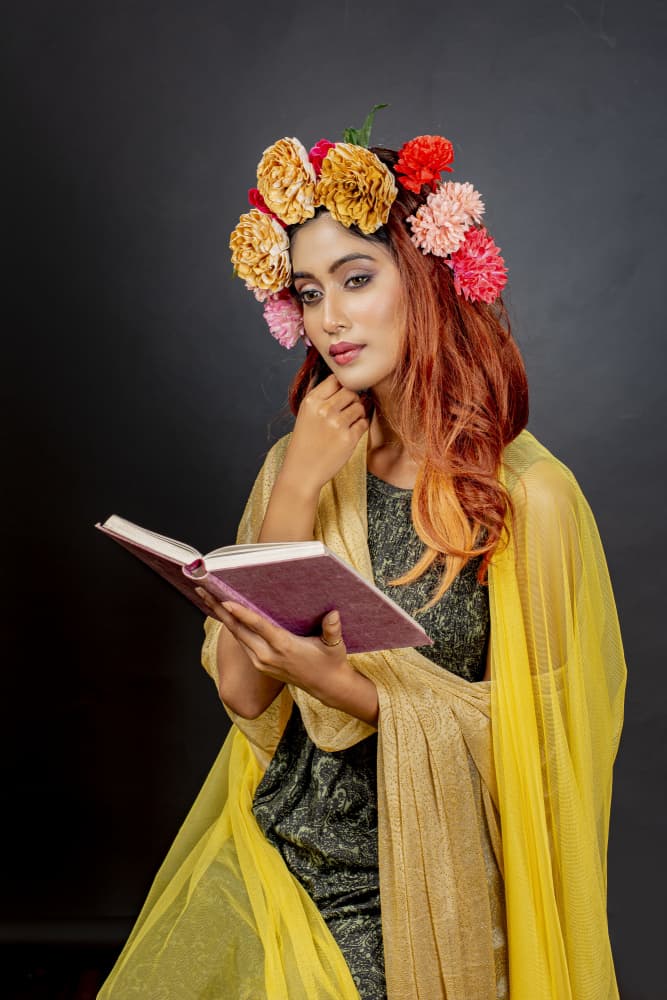Floral Crown Reader by DEBASISH CHATTOPADHYAY — canvas wall art