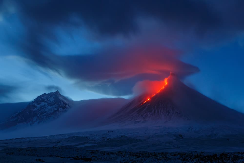 Fiery Winter Volcano by Denis Budkov — canvas wall art
