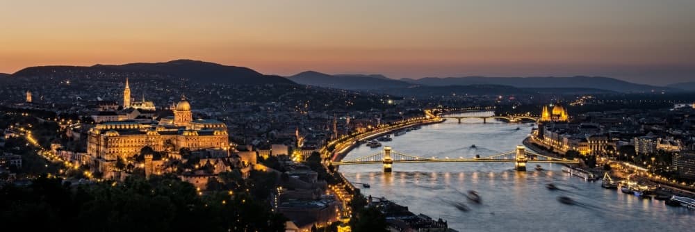Budapest River Night Glow by Thomas D Mørkeberg — canvas wall art