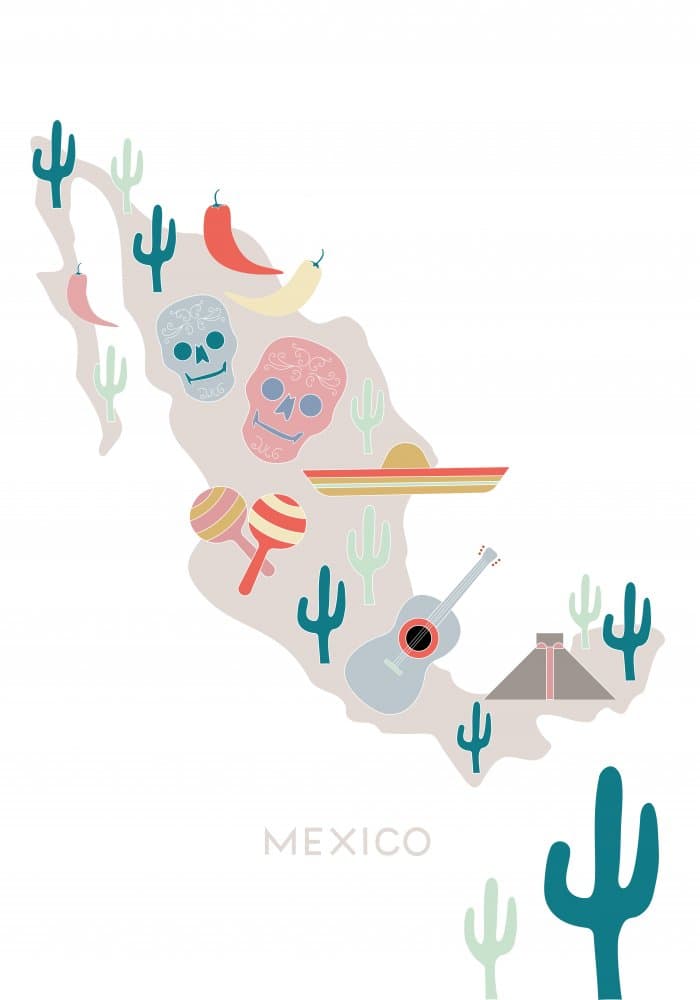 Colorful Mexico Map by Pictufy Studio II — canvas wall art