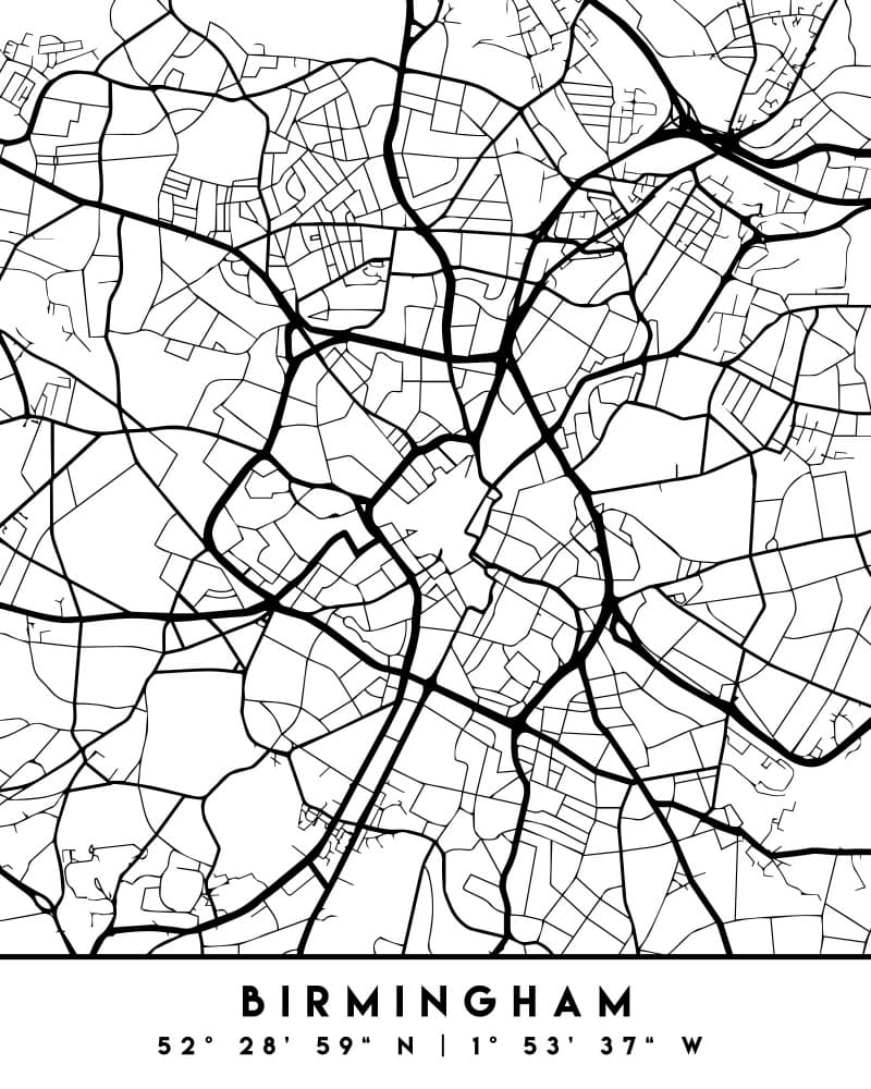 Birmingham City Map by Emiliano Deificus — canvas wall art
