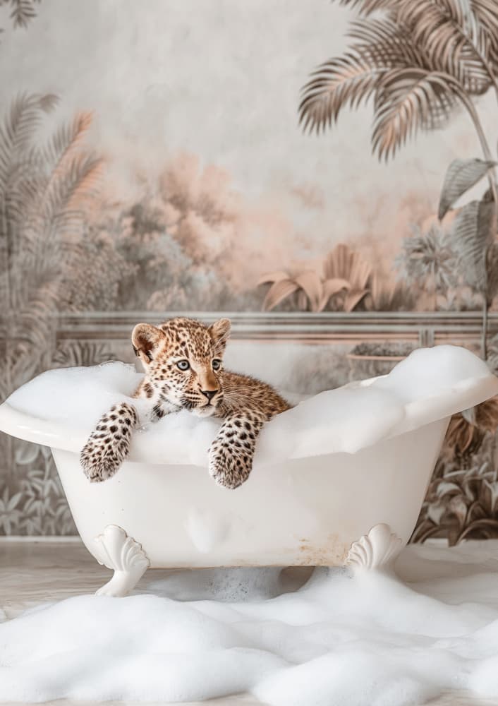 Leopard Cub Bubble Bath by Niky Rahner — canvas wall art