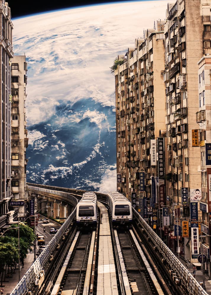 Vintage Train Outer Space by Ariz Rab — canvas wall art
