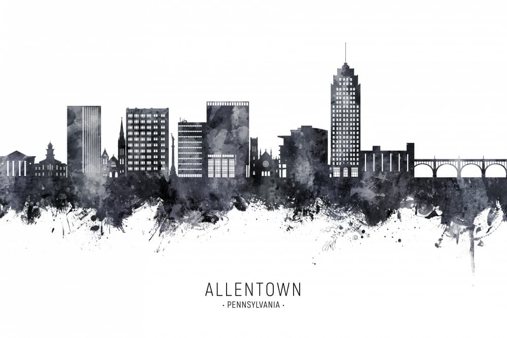 Allentown City Skyline Sketch by Michael Tompsett — canvas wall art