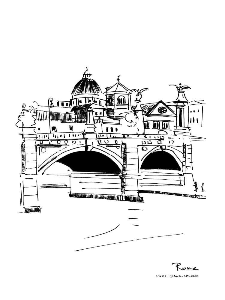Rome City Sketch by Awol Art Alex — canvas wall art