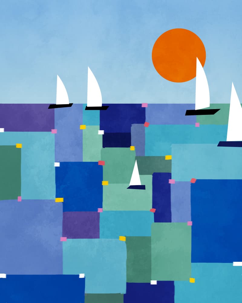 Abstract Sailboats Colorful Ocean by Kintsugi99 — canvas wall art