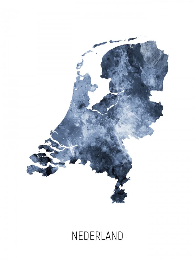 Watercolor Netherlands Map by Michael Tompsett — canvas wall art