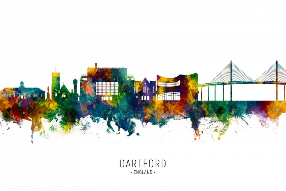 Colorful Dartford Skyline by Michael Tompsett — canvas wall art