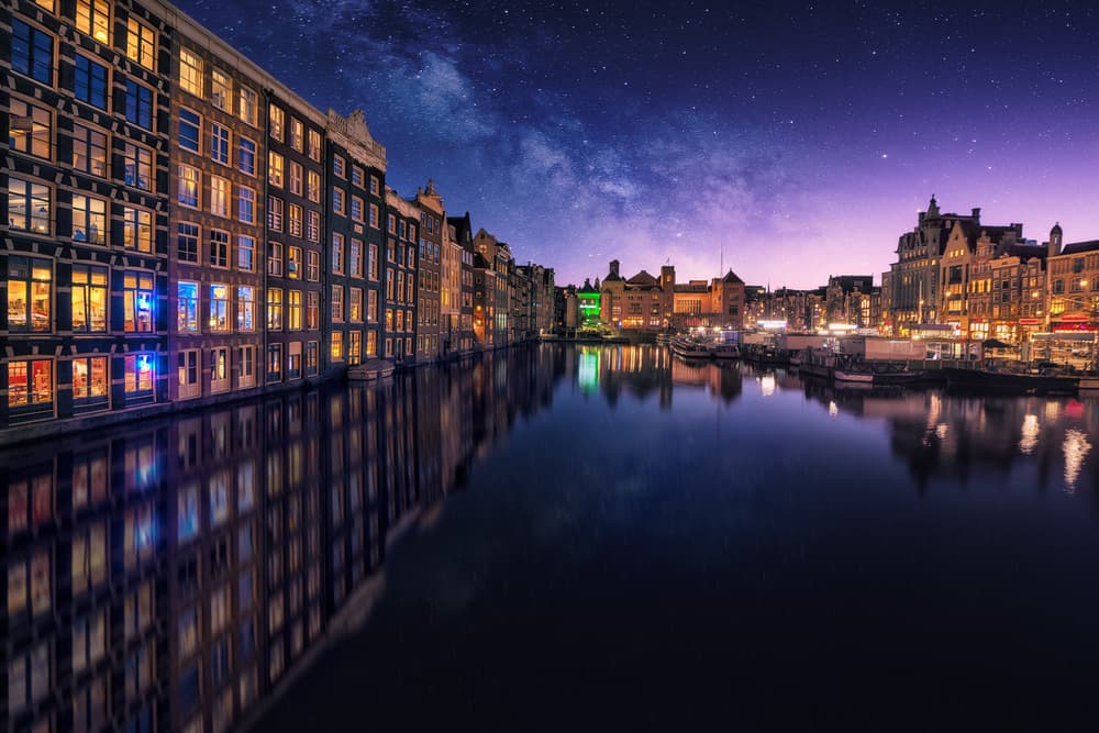 City Canal Night Reflections by Carlos F. Turienzo — canvas wall art