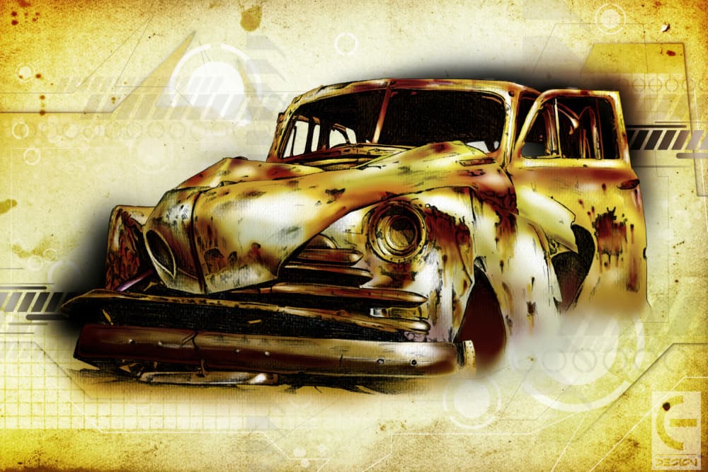 Golden Rust Car by Rafal Kulik — canvas wall art
