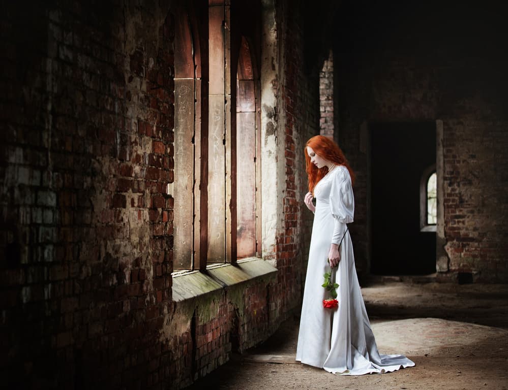 Woman Red Rose Ruins by Magdalena Russocka — canvas wall art