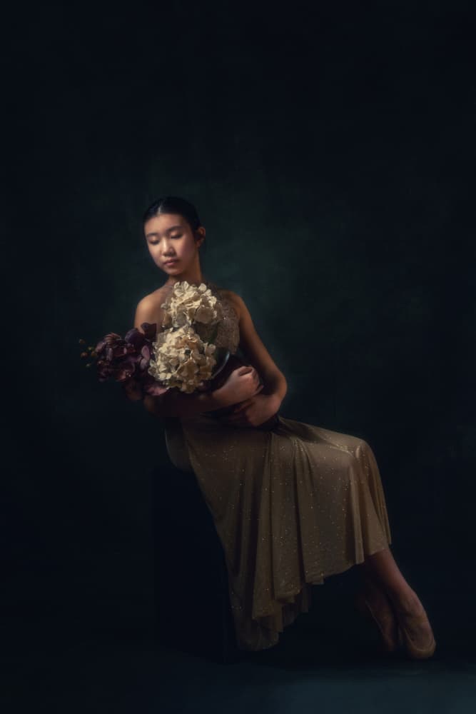Contemplative Dancer with Flowers by Rob Li — canvas wall art