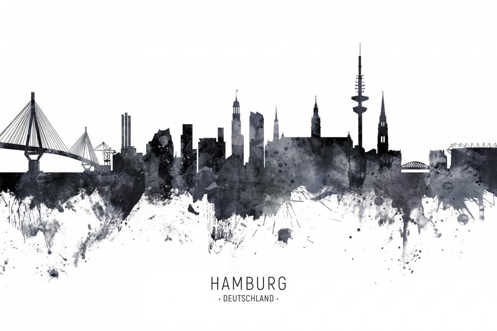 Watercolor Hamburg Skyline by Michael Tompsett — canvas wall art