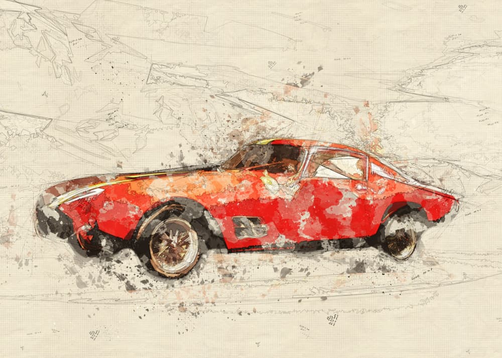 Classic Red Car Sketch by Lembayung senja studio [Vintage Poster] — canvas wall art