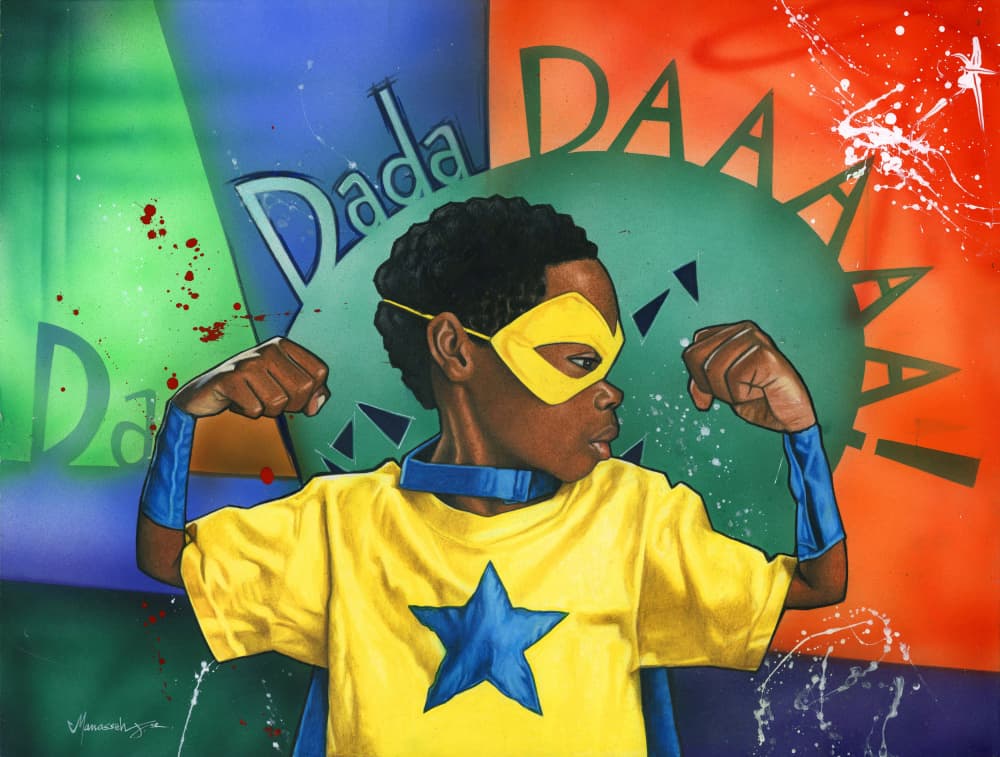 Superhero Boy Flexing by Manasseh Johnson Sr. — canvas wall art
