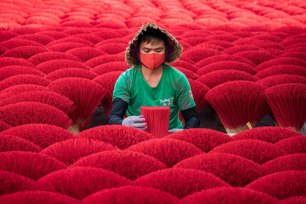 Red Incense Artisan by Vu van quan — canvas wall art