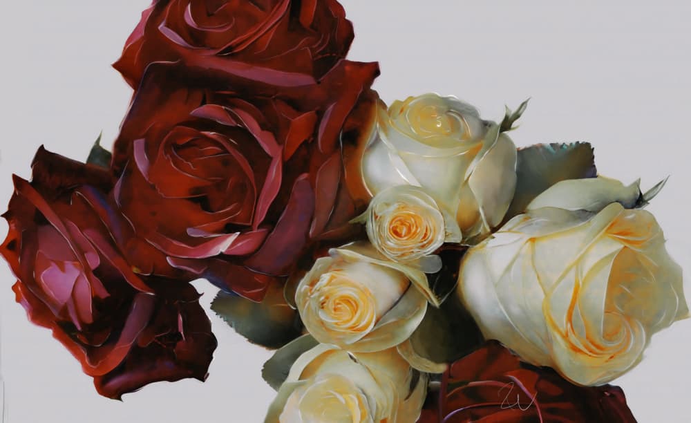 Lush Red and White Roses by Ruth Day — canvas wall art