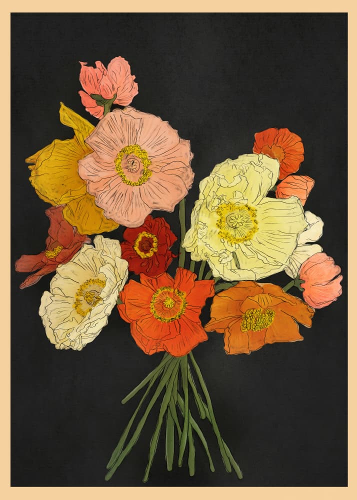Colorful Poppy Bouquet by Nadjaa — canvas wall art