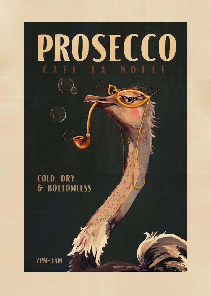 Art Deco Prosecco Wall Art Of An Ostrich by The Whiskey Ginger — canvas wall art