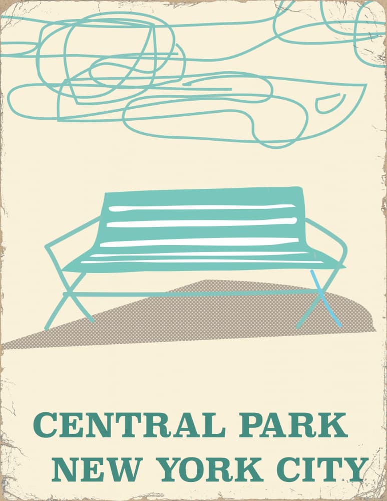 Central Park Bench Illustration by Nicholas — canvas wall art