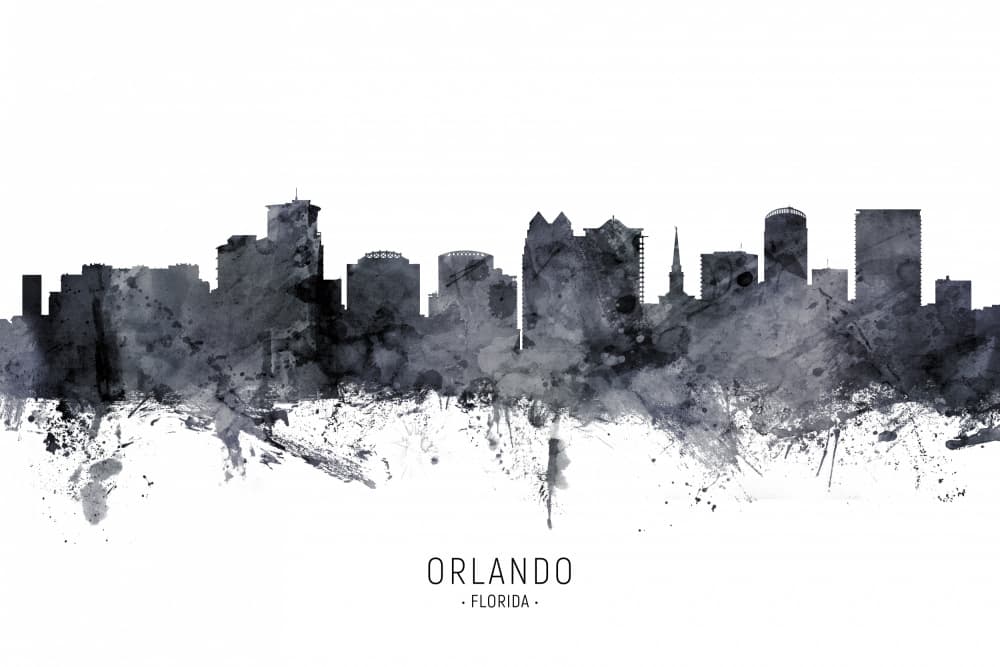 Watercolor Orlando Cityscape by Michael Tompsett — canvas wall art