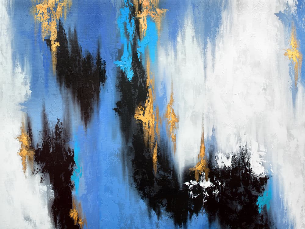 Blue Gold Dynamic Flow by Alyson Storms — canvas wall art