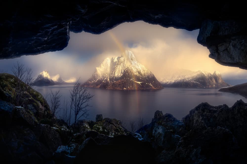Golden Mountain Cave View by Marian Kuric QEP — canvas wall art
