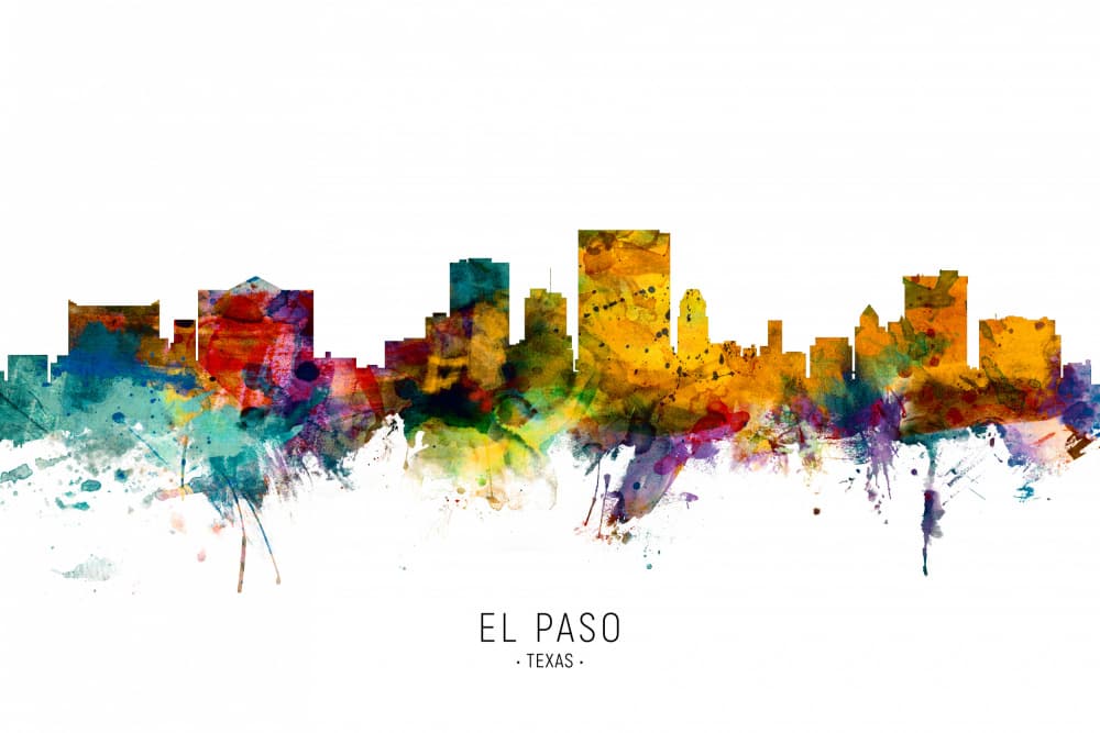 Colorful El Paso Skyline by Michael Tompsett — canvas wall art