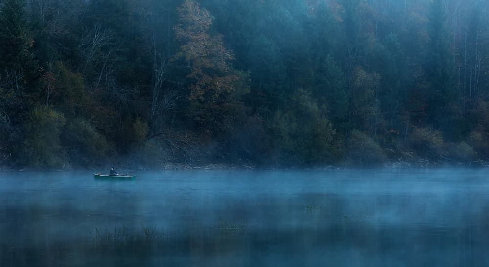 Misty Lake Solitude by Uschi Hermann — canvas wall art