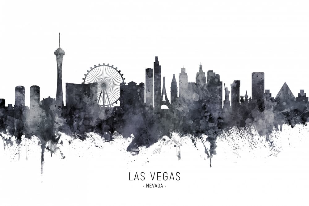 Las Vegas Skyline Watercolor by Michael Tompsett — canvas wall art