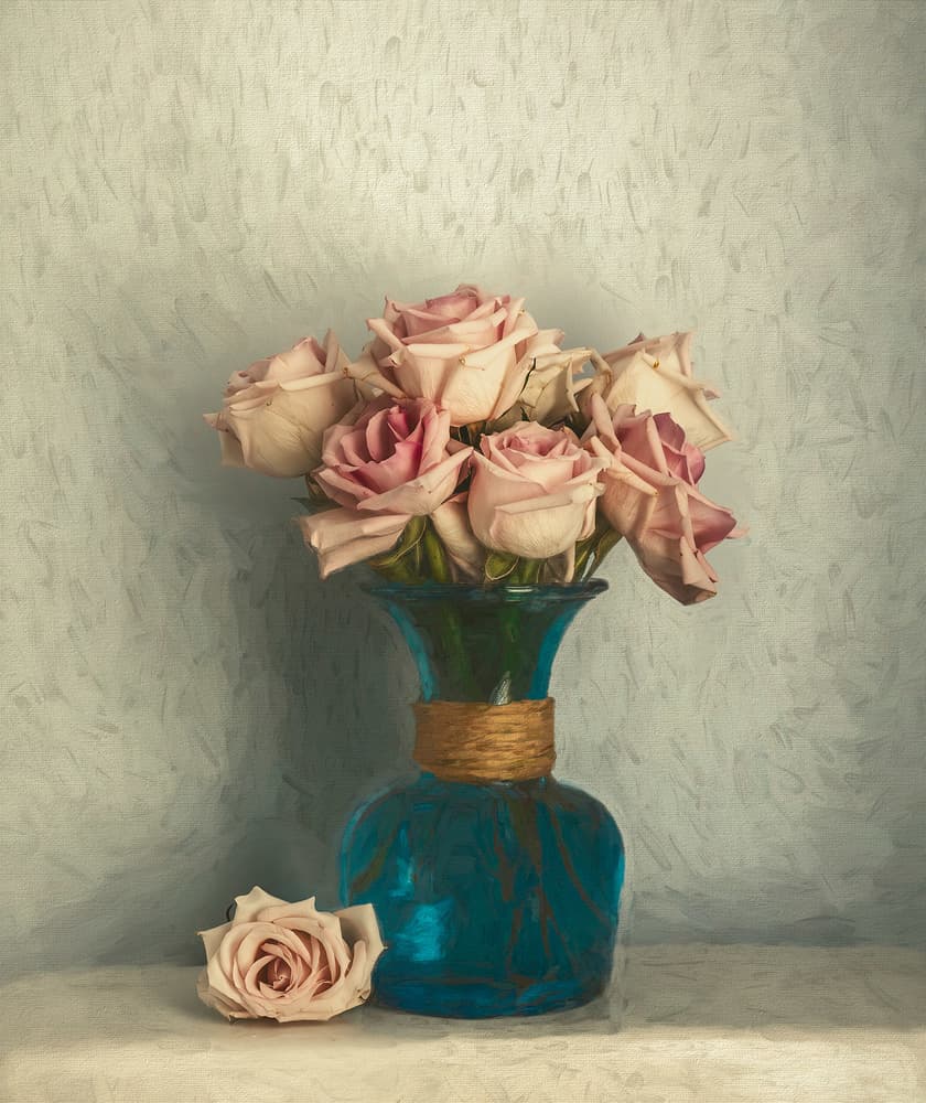 Soft Pink Roses Still Life by May G — canvas wall art