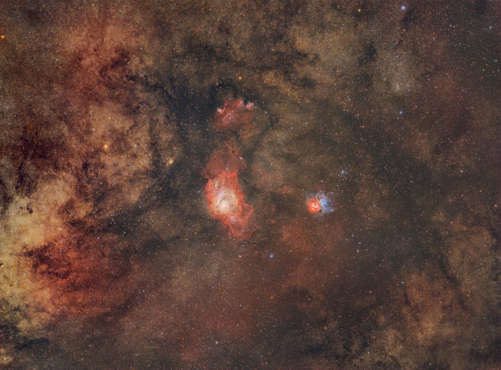 Red Nebulae Starfield by Rosa María Rodríguez — canvas wall art