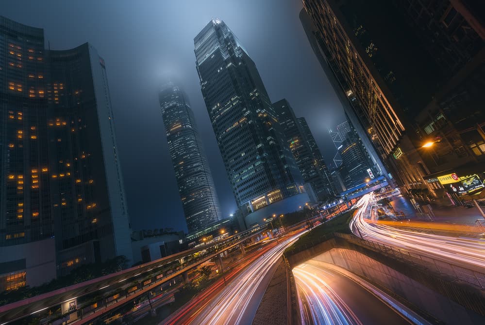 Hong Kong Night Glow by Javier de la Torre — canvas wall art