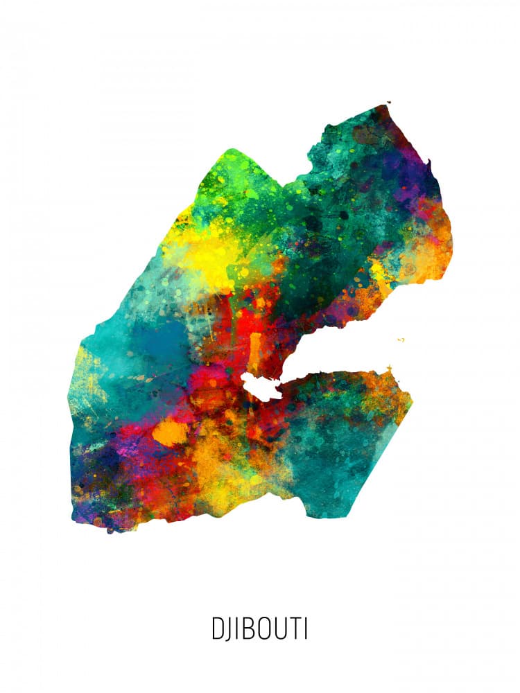 Vibrant Djibouti Map by Michael Tompsett — canvas wall art