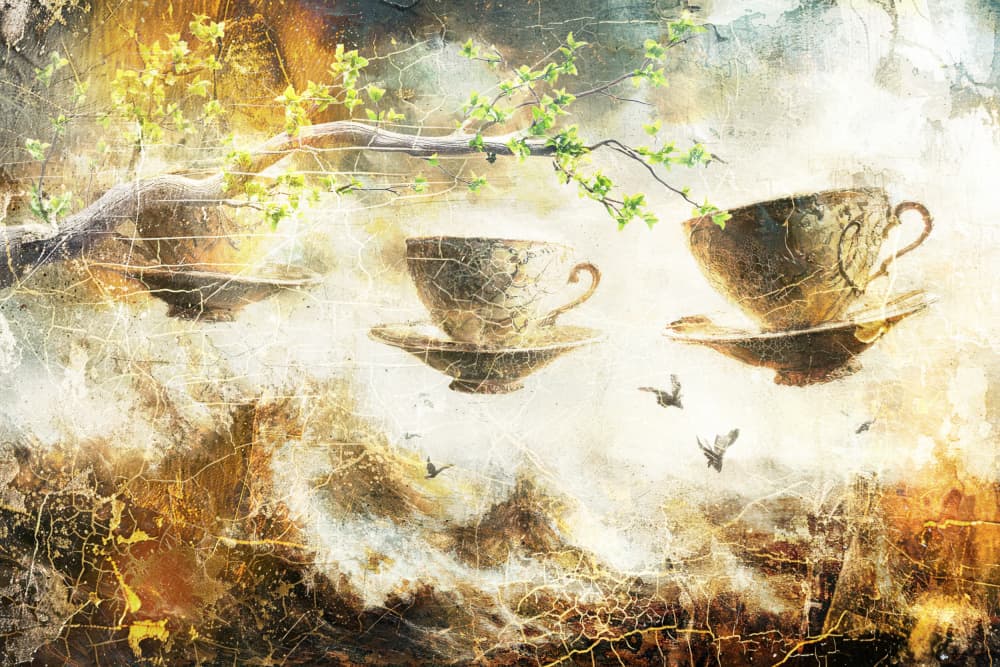 Ethereal Floating Teacups by Rafal Kulik — canvas wall art