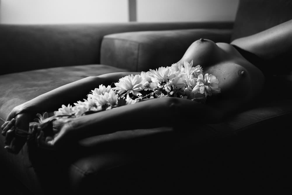 Delicate Floral Nude by Oren Hayman — canvas wall art