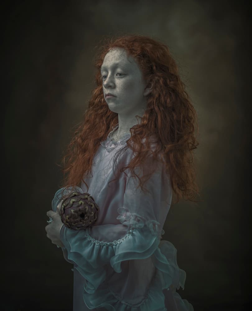 Pensive Red-Haired Girl by Ewa Cwikla — canvas wall art