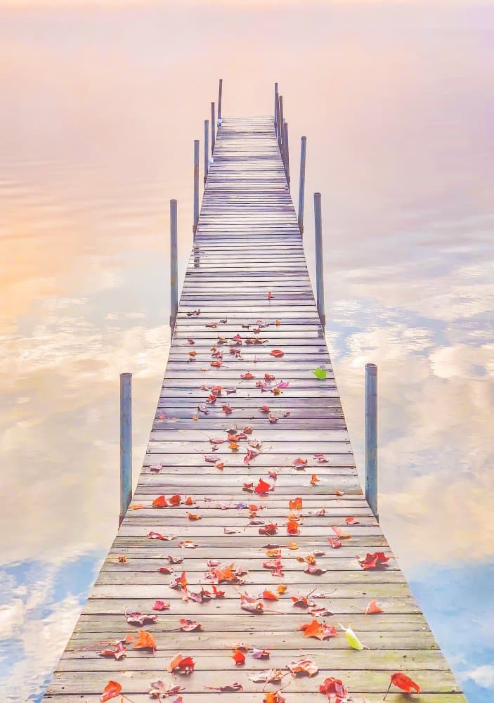 Autumn Pier Reflections by Feng Qin — canvas wall art