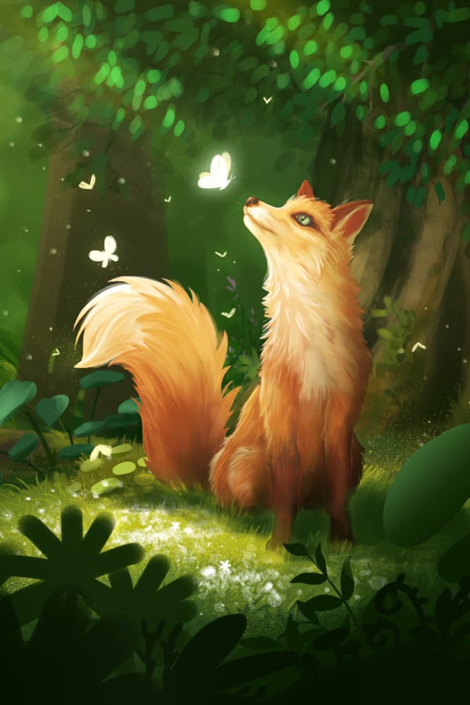 Fox And Glowing Butterfly by Xuan Thai — canvas wall art